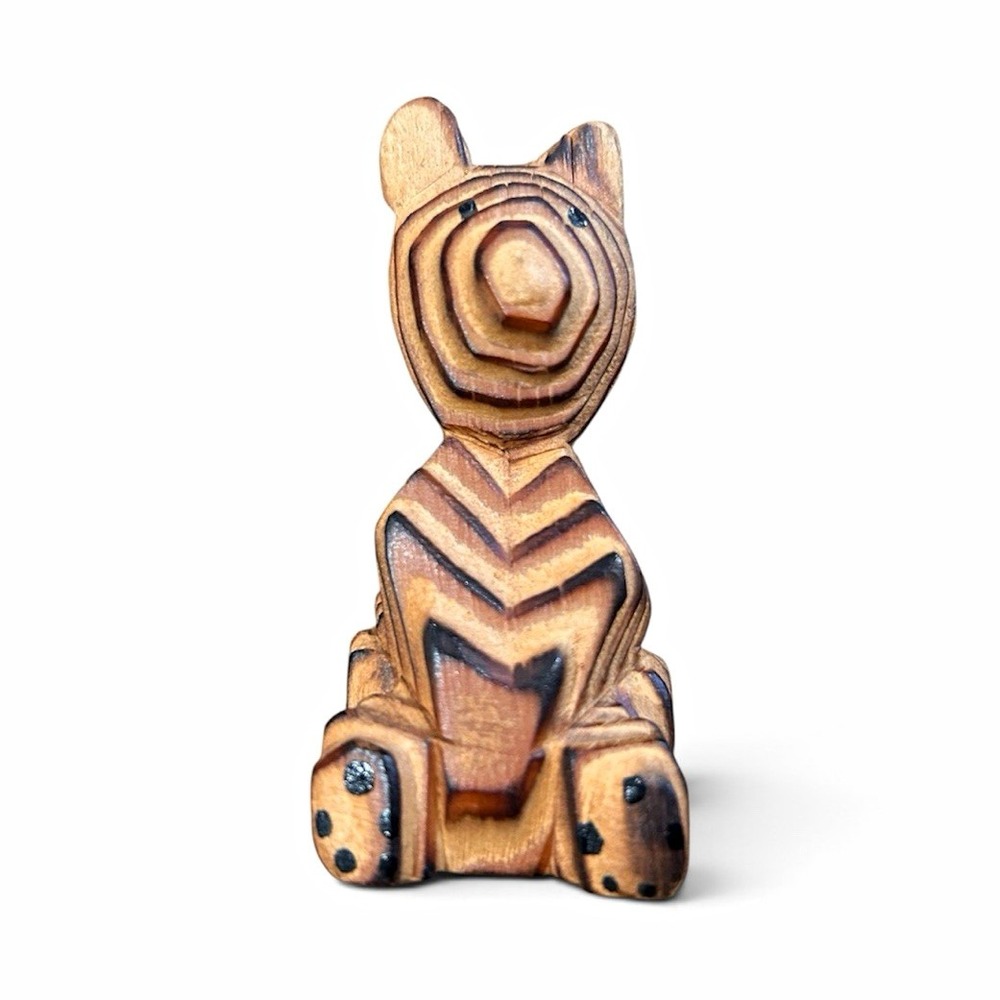 Vtg Hand Carved Wood Bear Figurine Statue Animal Sculpture, Folk Art, Boho, MCM